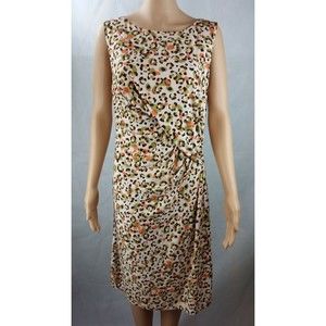 Preston & York Women's (M) Leopard Print Ruched Dress-Ivory/Brown/Orange/Green